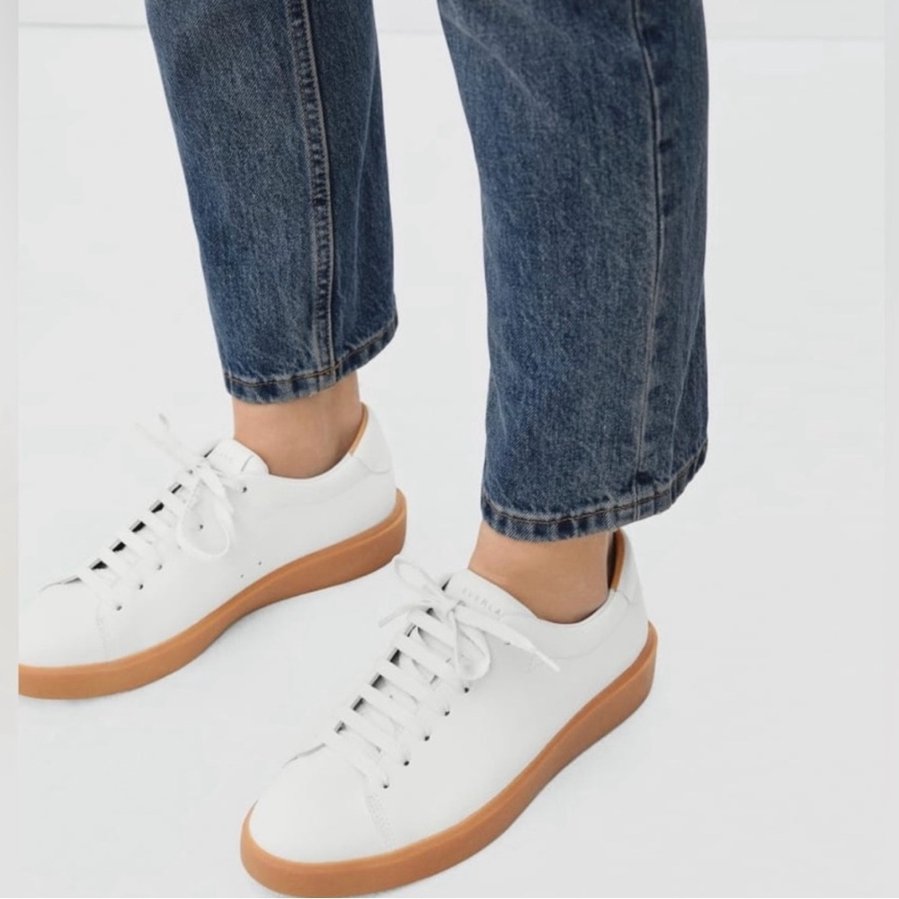 Everlane The Releather Tennis Shoe, White/Gum, Women’s Size 9